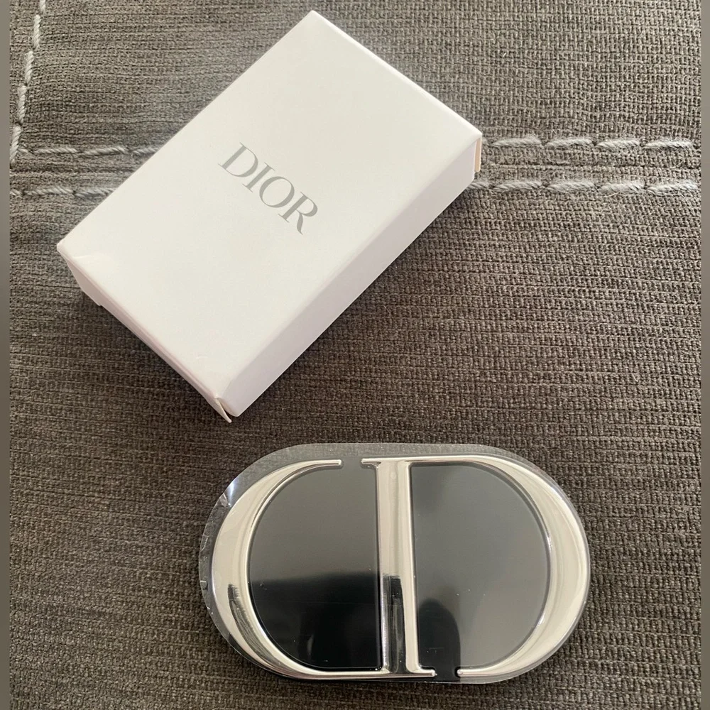 DIOR BEAUTY CD Logo Dual Mirror Phone Ring Metal Holder Stand - Silver/Black - Picture 6 of 8